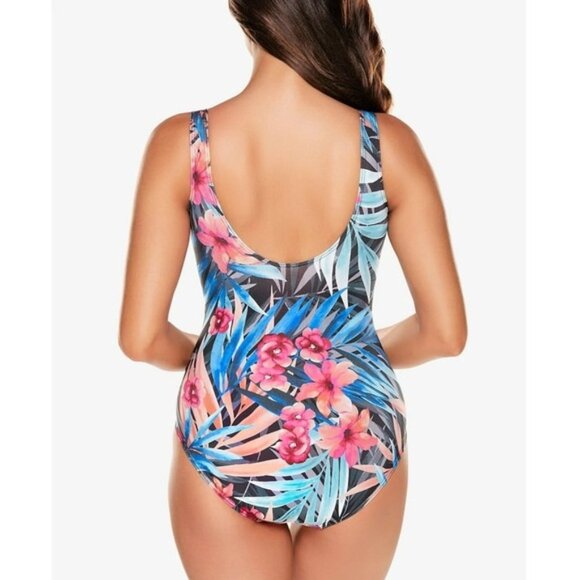 MIRACLESUIT Women's Coral Tropical Print Stretch Tummy - Picture 3 of 3